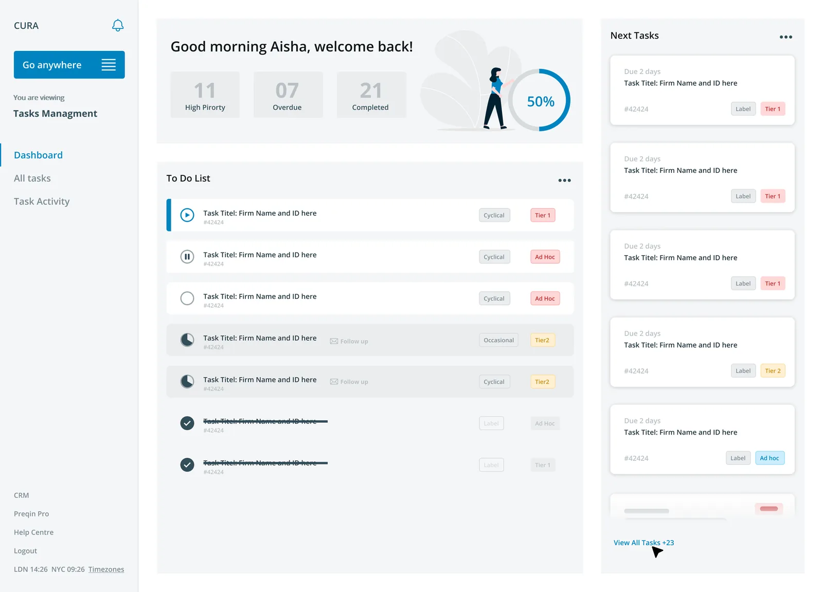 Wireframes of the task platform layout.